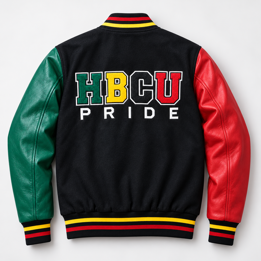 Men’s HBCU Pride Varsity Jacket – Red, Green & Gold | Hollywood Jackets