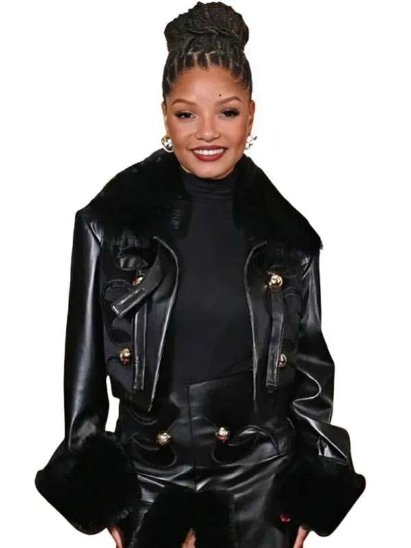 Hollywood Jackets Women’s Halle Bailey UK Special Screening Black Leather Shearling Jacket