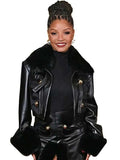 Hollywood Jackets Women’s Halle Bailey UK Special Screening Black Leather Shearling Jacket