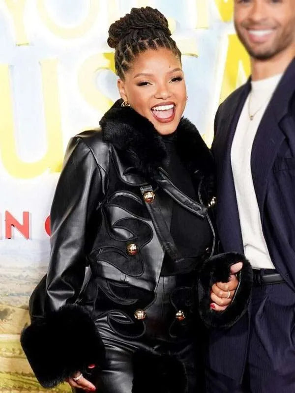 Hollywood Jackets Women’s Halle Bailey UK Special Screening Black Leather Shearling Jacket