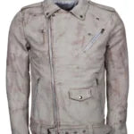Iconic White Waxed Vintage Biker Leather Jacket