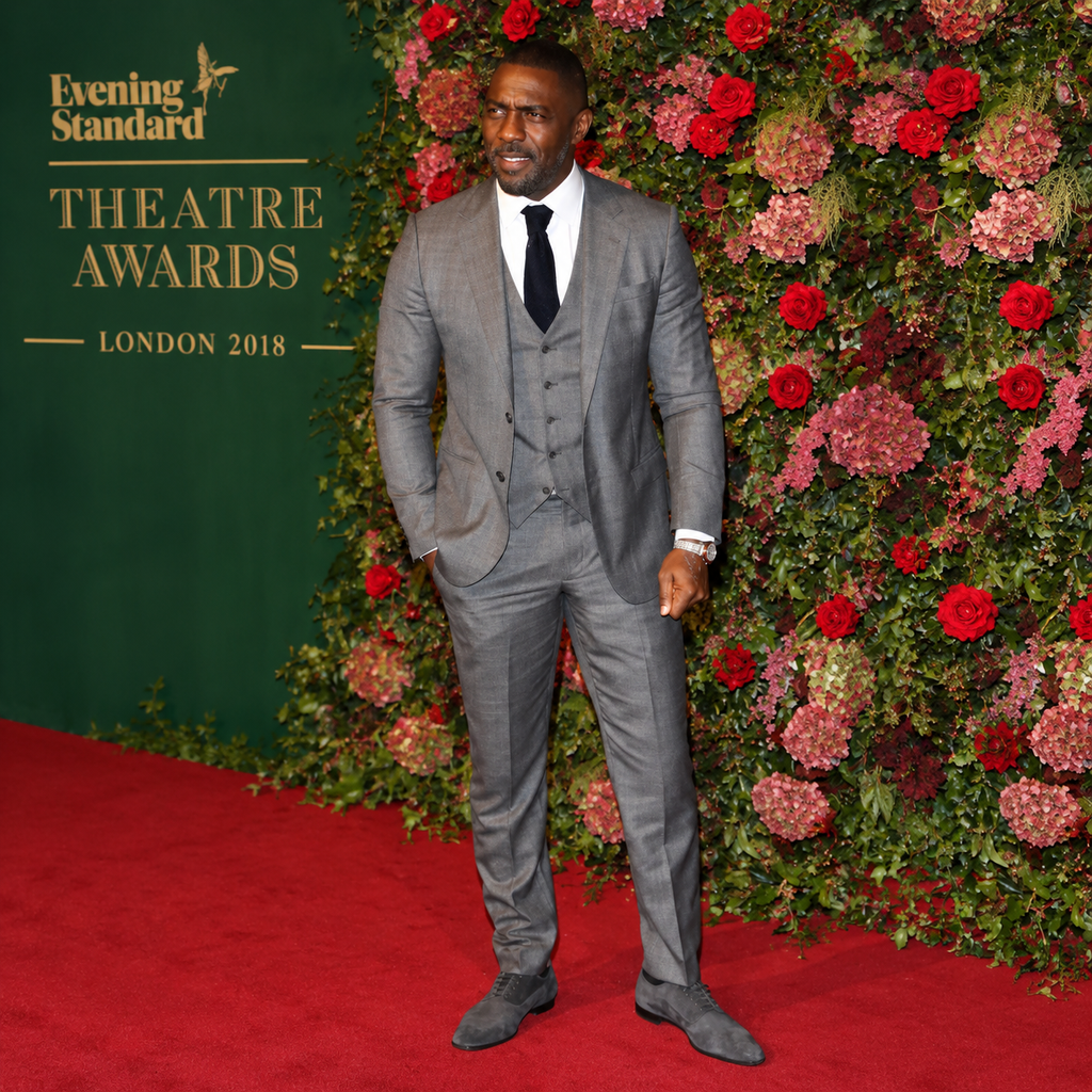 Idris Elba 2018 Grey 3 Piece Cotton Suit