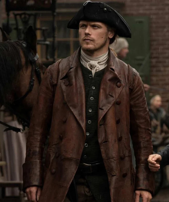 lassic Jamie Fraser Brown Leather Coat