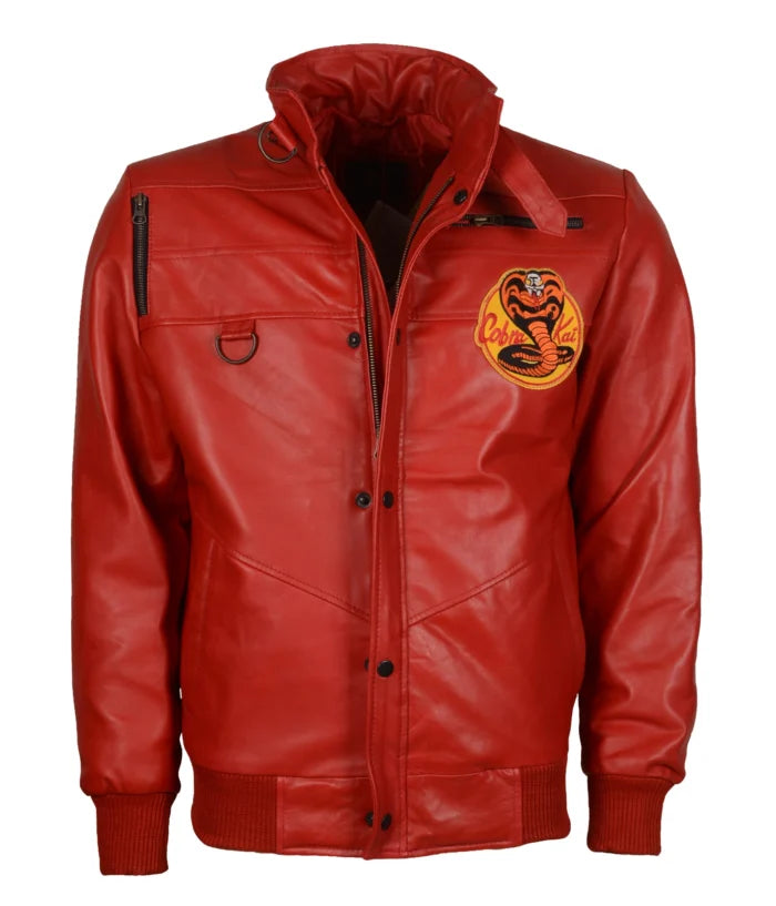 Men Snake Cobra Red Faux Leather Jacket – Premium Motorcycle Style Jacket