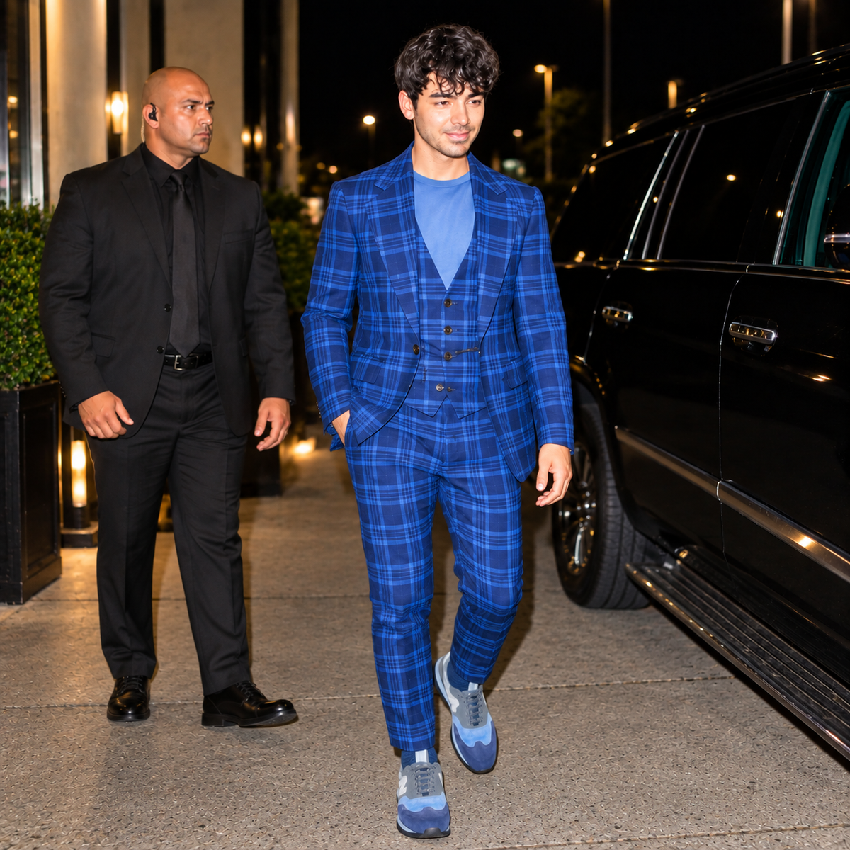 Hollywood Jackets Joe Jonas Inspired Royal Blue Plaid 3 Piece Suit Men’s