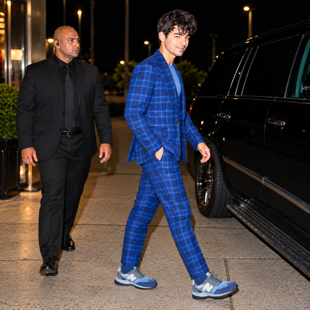 Hollywood Jackets Joe Jonas Inspired Royal Blue Plaid 3 Piece Suit Men’s