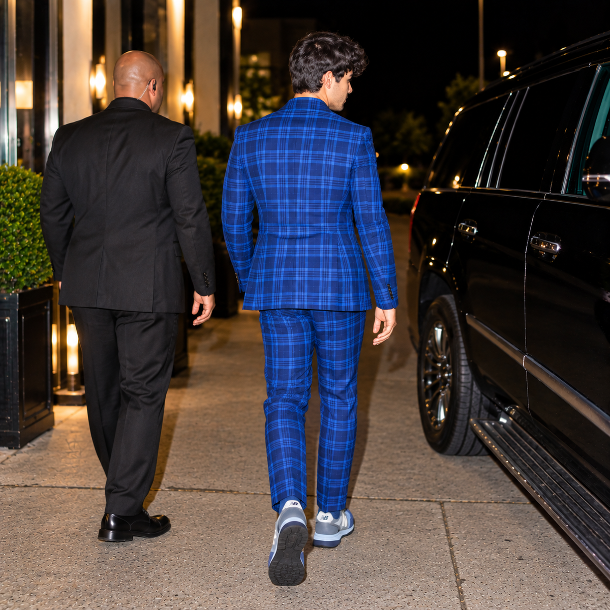 Hollywood Jackets Joe Jonas Inspired Royal Blue Plaid 3 Piece Suit Men’s