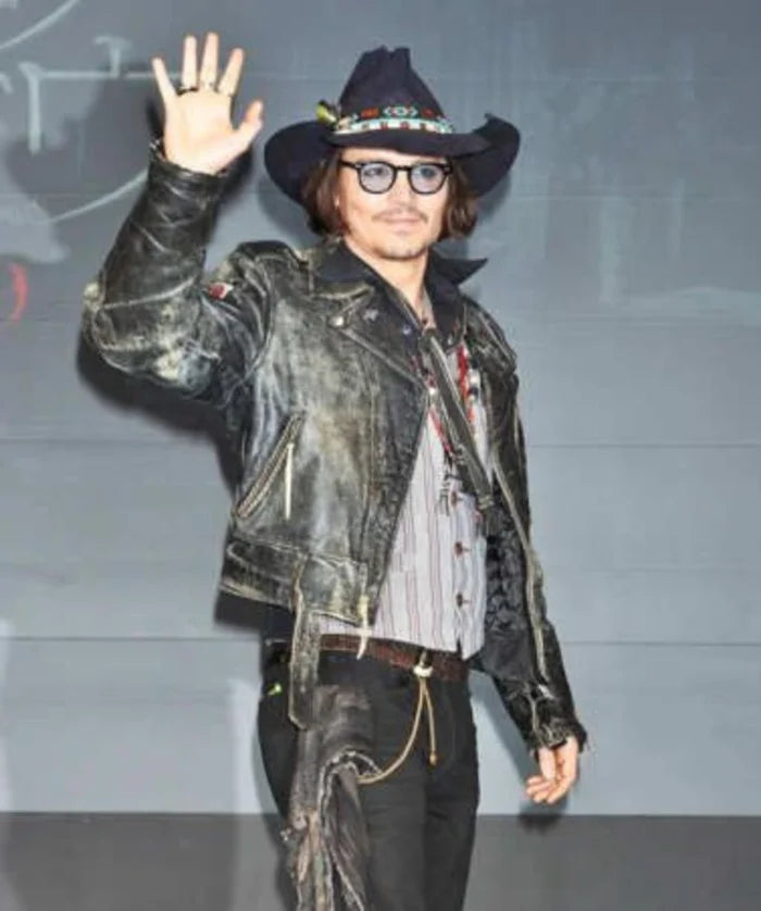 Johnny Depp Black Distressed Leather Jacket