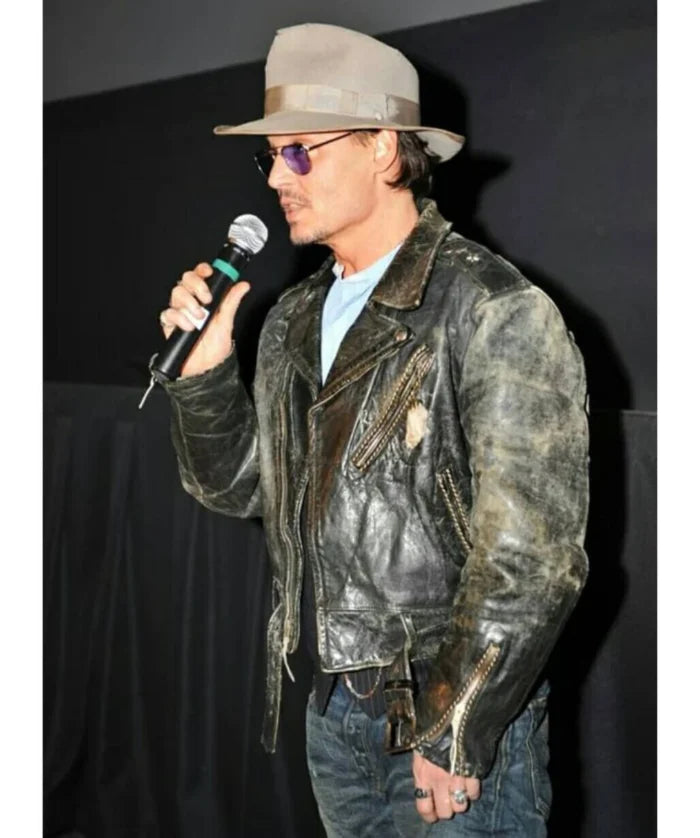 Johnny Depp Black Distressed Leather Jacket