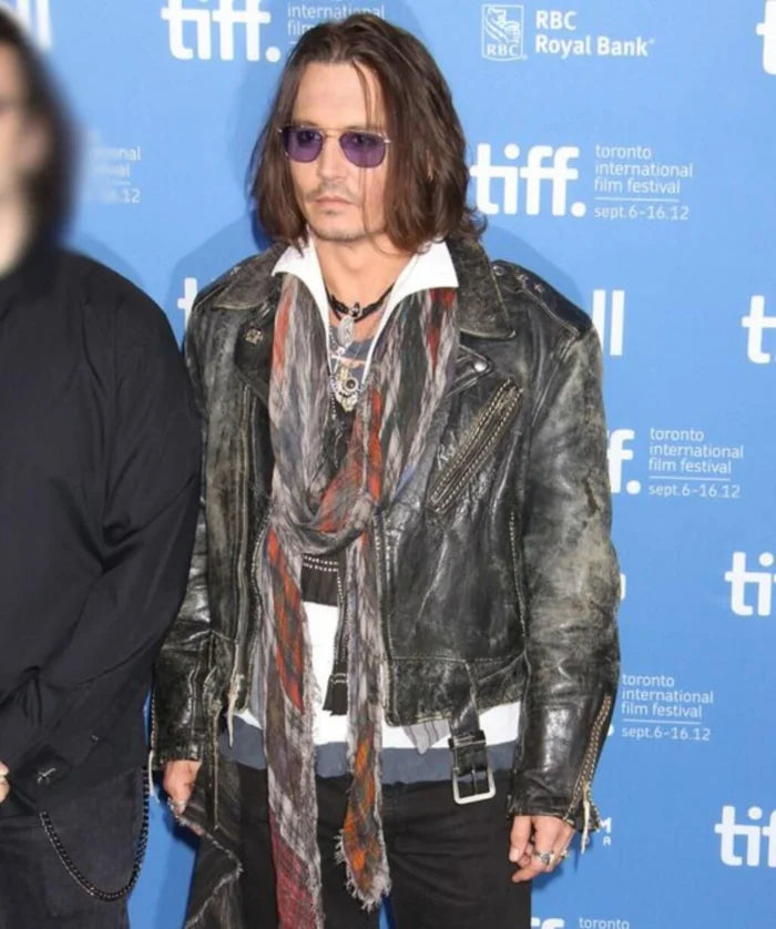 Johnny Depp Black Distressed Leather Jacket