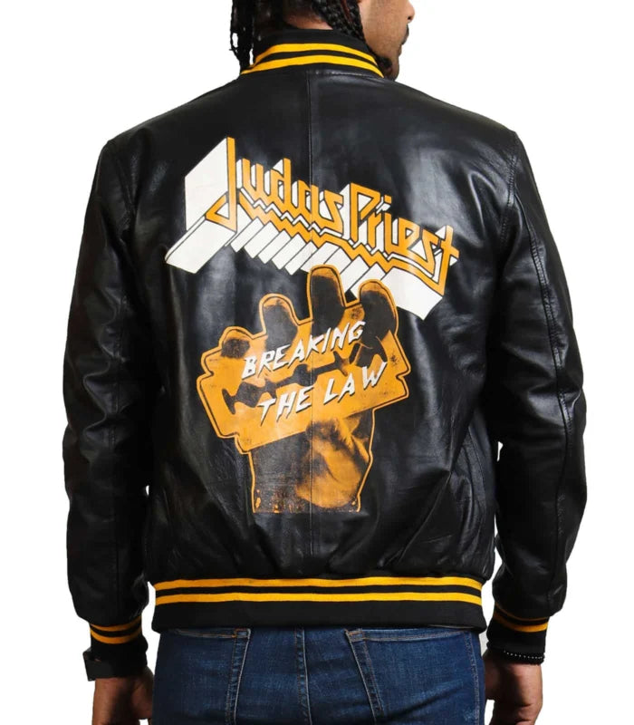 Judas Priest Printed Black Real Leather Jacket – Men's Heavy Metal Biker Jacket