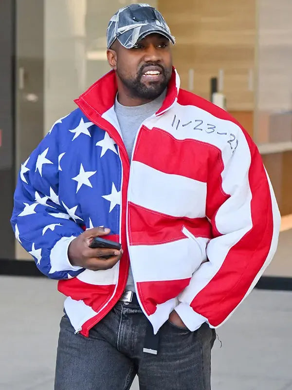 Hollywood Jacket Kanye West American Flag Bomber Jacket