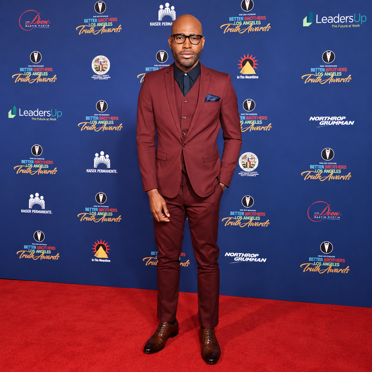 Hollywood Jackets Karamo Brown 2019 Truth Awards Burgundy 3 Piece Suit Men’s