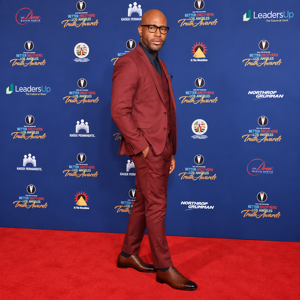 Hollywood Jackets Karamo Brown 2019 Truth Awards Burgundy 3 Piece Suit Men’s