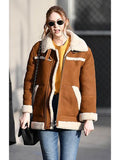 Hollywood Jackets Karen Gillan Brown Shearling Leather Coat