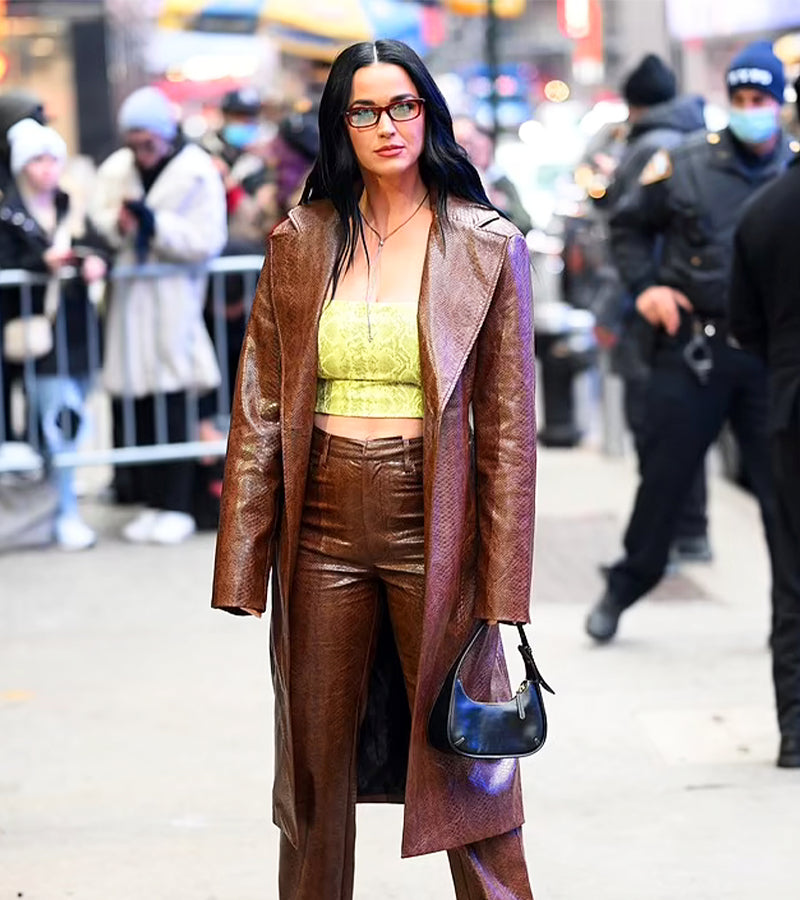 Hollywood Jackets Katy Perry Good Morning America 2022 Brown Leather Coat