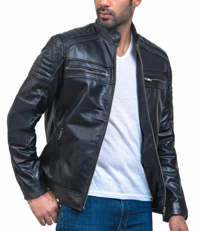 Men’s Black Cafe Racer Leather Jacket