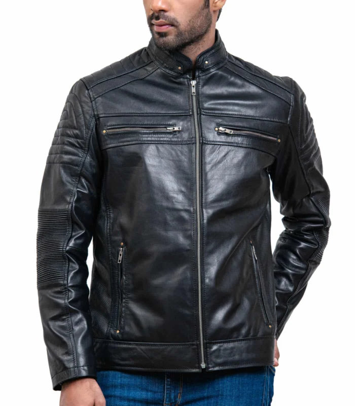 Men’s Black Cafe Racer Leather Jacket