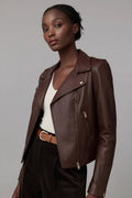 Hollywood Jackets Lamarque Brown Leather Biker Jacket