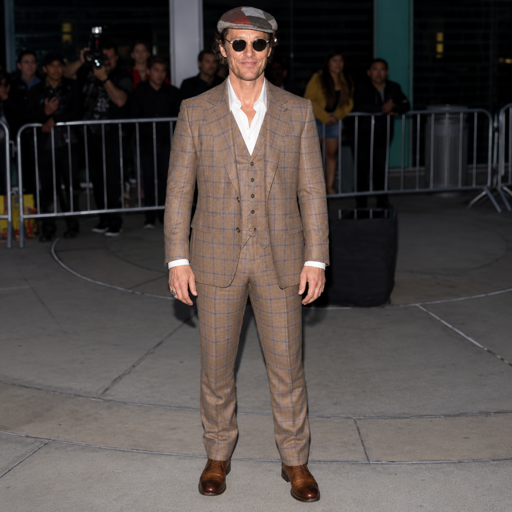 Hollywood Jackets Matthew McConaughey The Beach Bum Brown Plaid 3 Piece Suit Men’s
