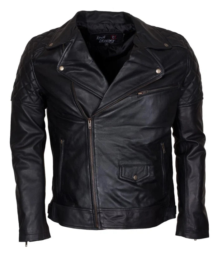 Men’s Brando Style Black Biker Leather Jacket