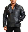 Men’s Black Cowhide Skull Motorcycle Leather Jacket with CE Armor