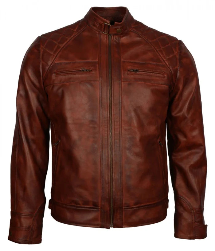 Mens Crocodile Brown Biker Leather Jacket