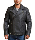Men’s Grey Brando Style Cowhide Leather Jacket – Genuine Biker Leather Jacket