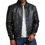 Men Icecream Printed Real Leather Jacket