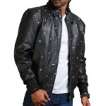 Men Icecream Printed Real Leather Jacket