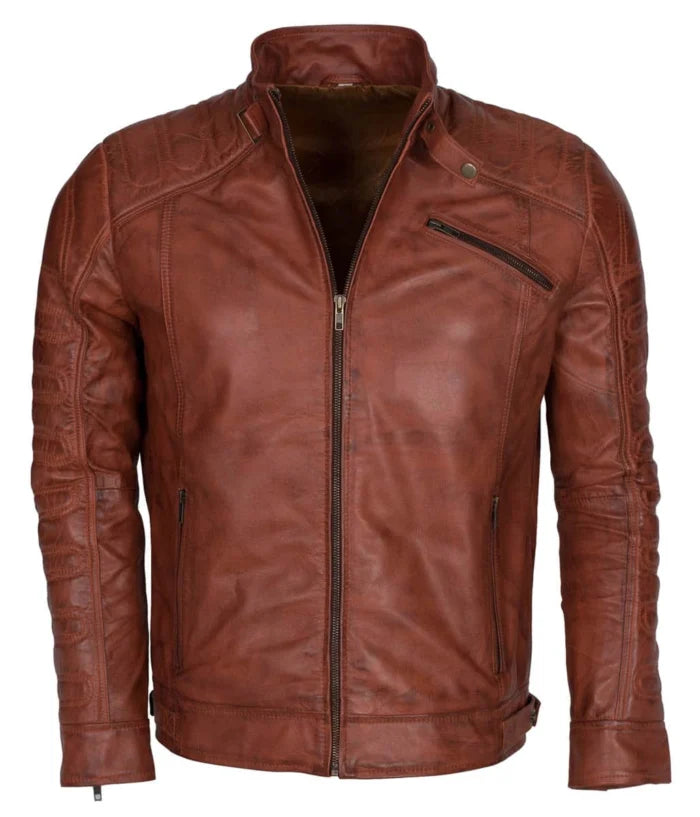 Men’s Padded Vintage Biker Leather Jacket