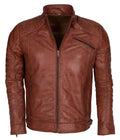 Men’s Vintage Antique Brown Racer Leather Jacket – Genuine Leather Moto Jacket