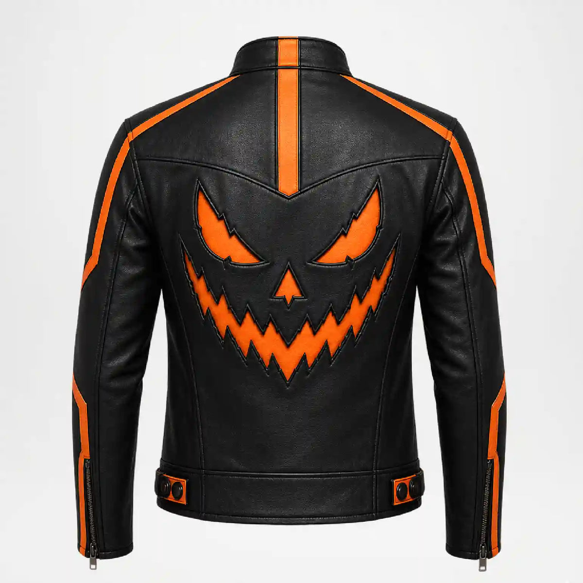 Hollywood Jackets Men’s Halloween Jack-O’-Lantern Leather Motorcycle Jacket