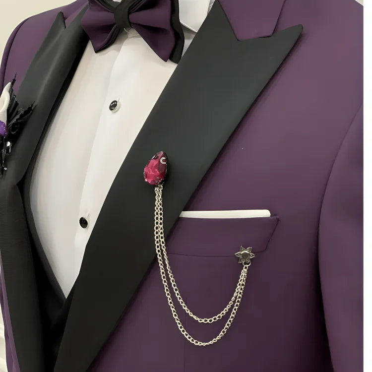 Men’s Dark Purple 3 Piece Wedding Suit