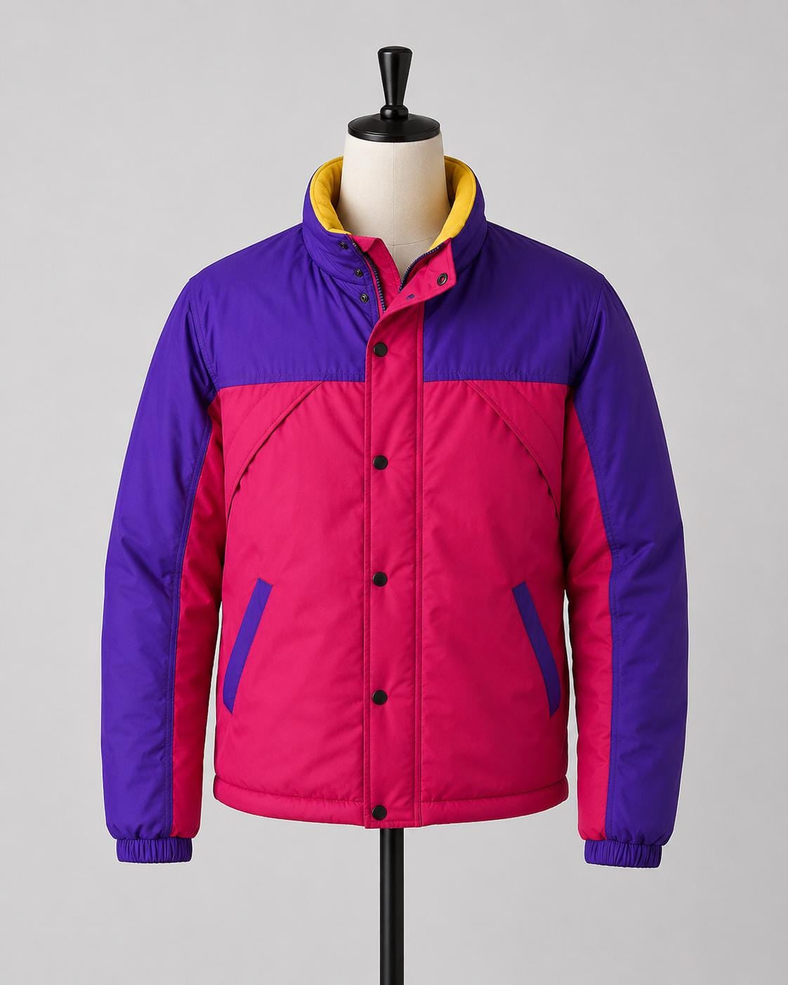 Hollywood Jackets Men’s Retro Purple & Pink Color Block Puffer Jacket