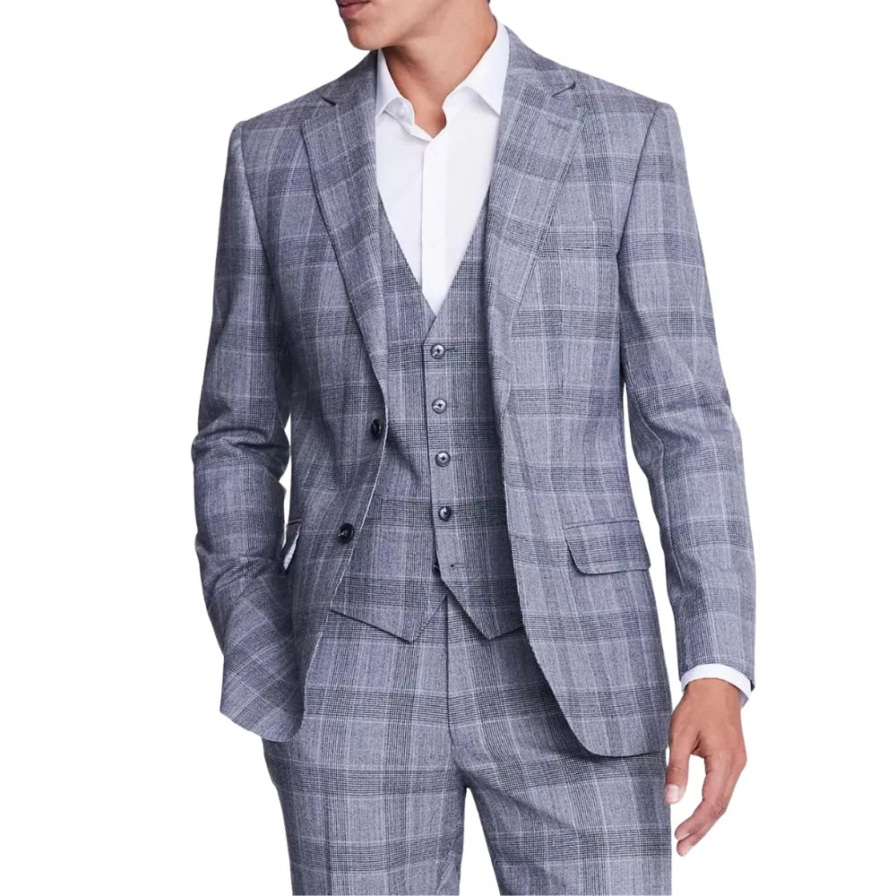 Men’s Sky Blue Plaid 3 Piece Suit