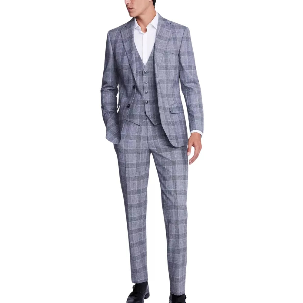 Men’s Sky Blue Plaid 3 Piece Suit