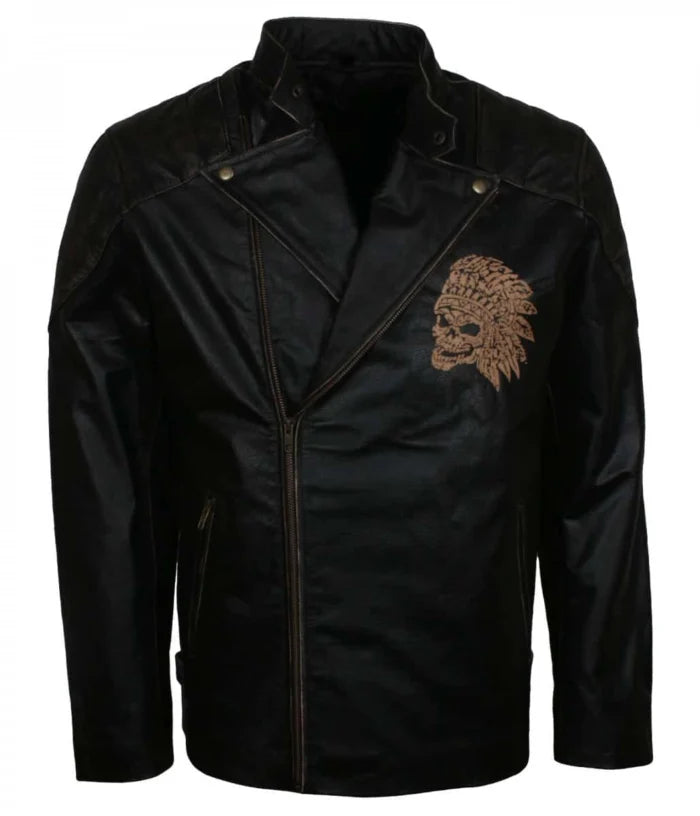 Men’s Apache Black Quilted Motorcycle Biker Leather Jacket