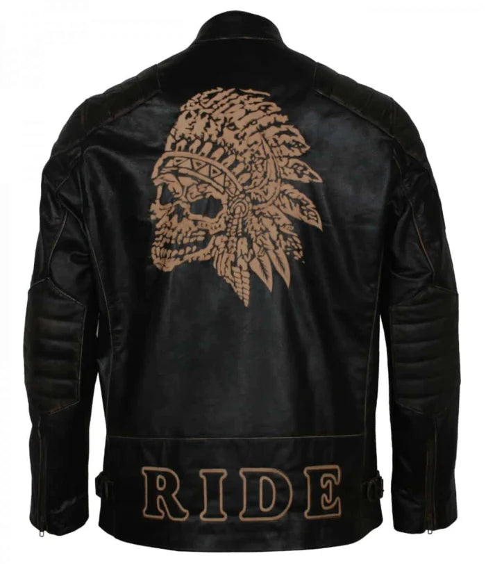 Men’s Apache Black Quilted Motorcycle Biker Leather Jacket