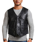Mens Black Biker Cowhide Leather Vest
