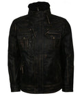 Mens Black Distressed Biker Jacket