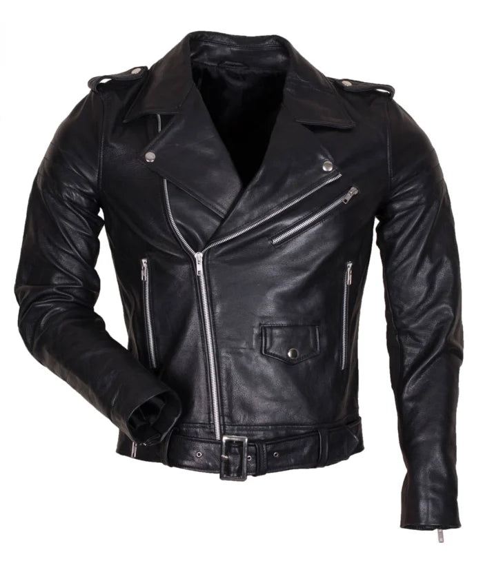 Men’s Black Cowhide Skull Motorcycle Leather Jacket