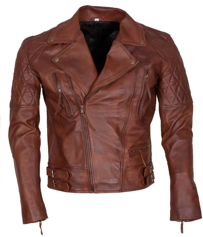 Men’s Classic Diamond Brown Motorcycle Leather Jacket
