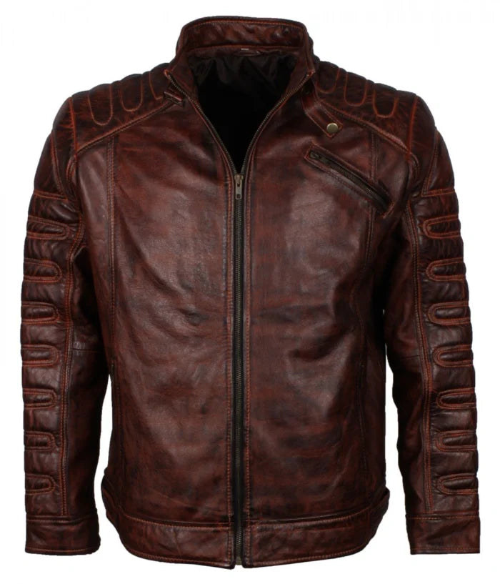 Dark Brown Padded Leather Fashion Jacket