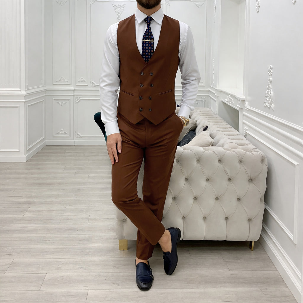 Hollywood jacket Men’s Brown 3 Piece Suit
