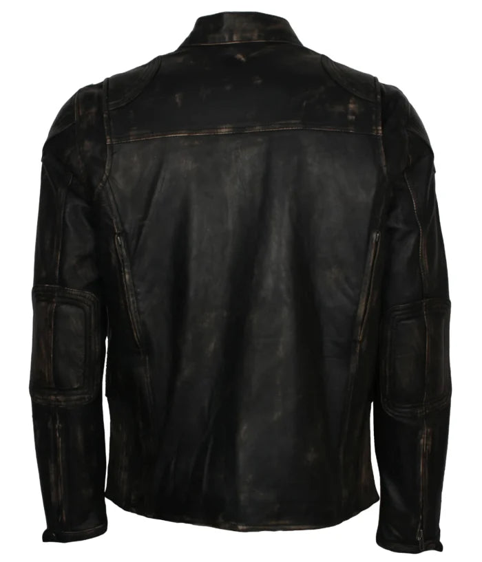 Men’s Rugged Distressed Black Biker Leather Jacket