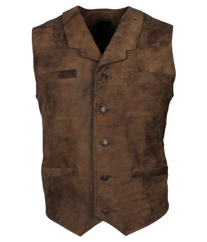 Men’s Distressed Brown Biker Leather Vest