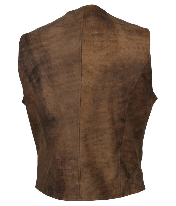 Men’s Distressed Brown Biker Leather Vest