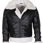 Men’s Fur Lined B3 Bomber Black Leather Jacket