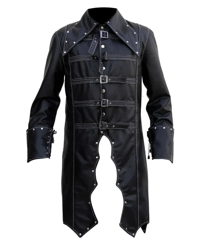 Men's Gothic Leather Coat Halloween Costume – Premium Genuine Leather Long Coat